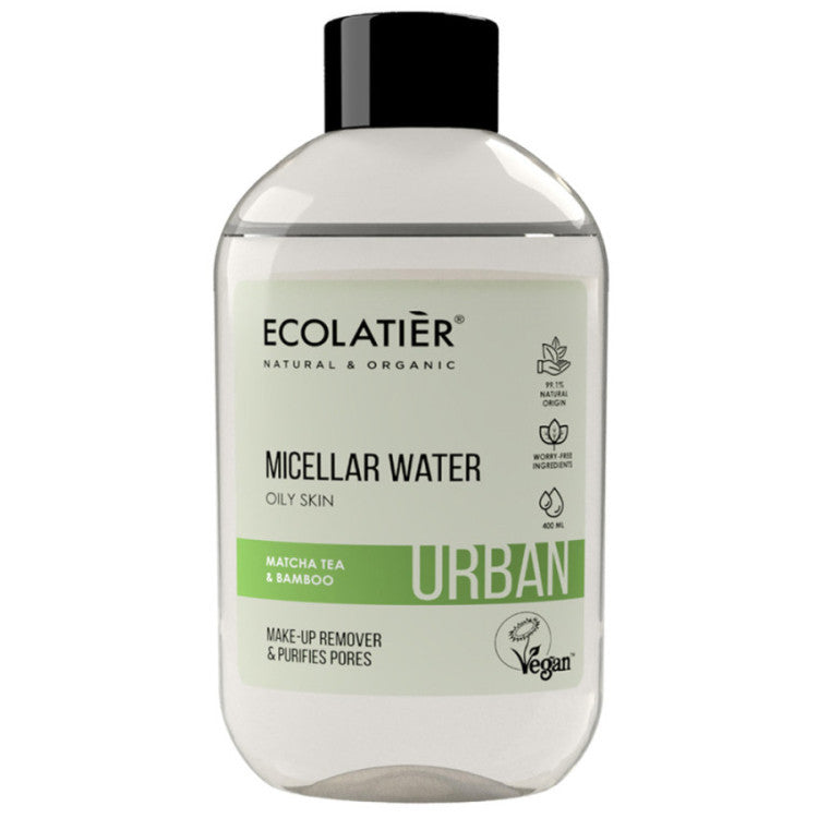Agua micelar purificante para piel grasa ECOLATIER con té matcha