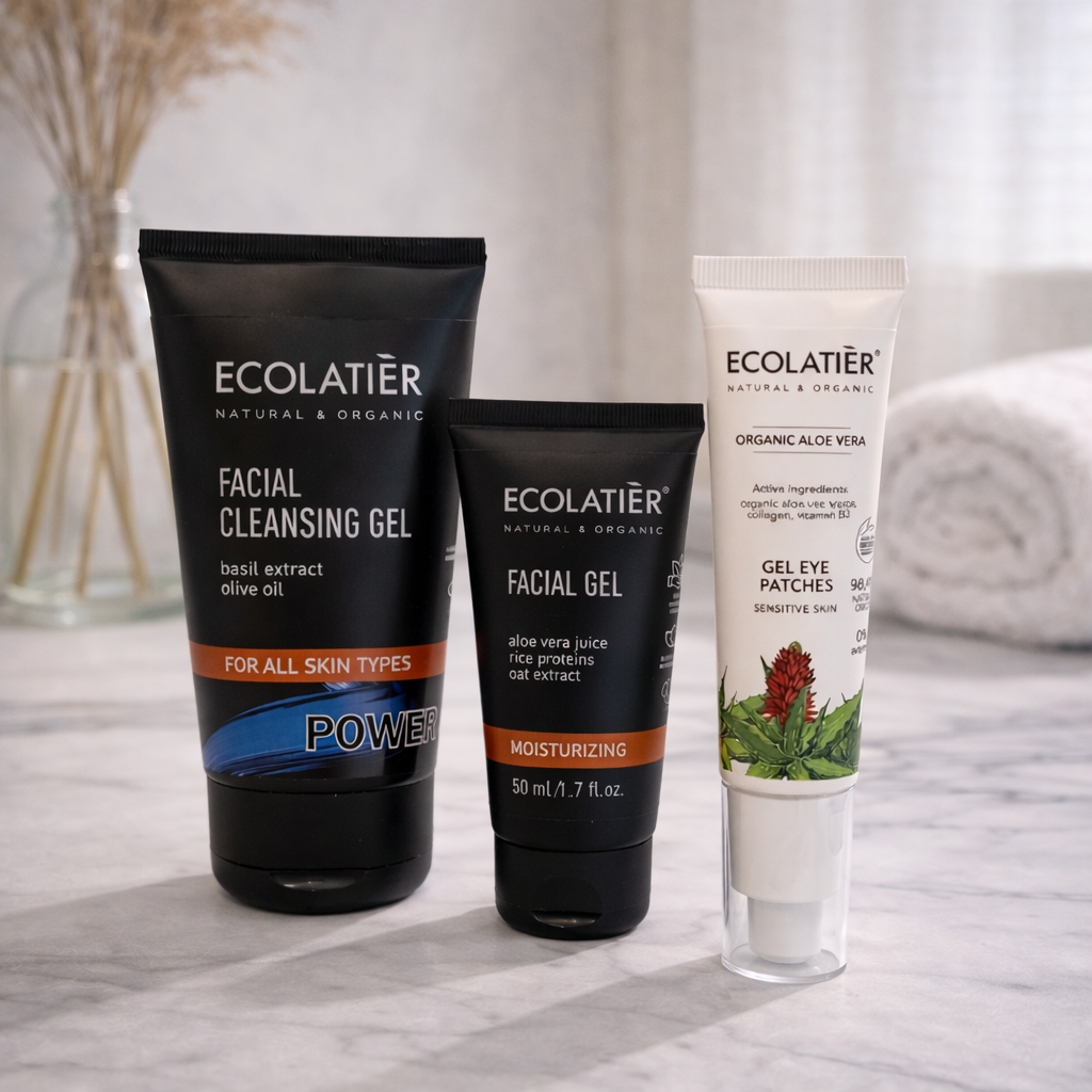 Ritual para Él Esencial — limpieza facial, hidratación y contorno de ojos en 3 pasos