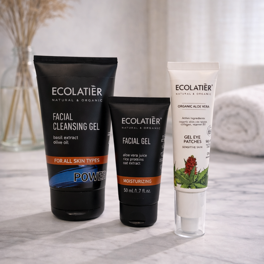 Ritual para Él Esencial — limpieza facial, hidratación y contorno de ojos en 3 pasos