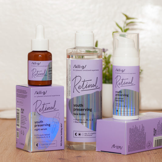 Ritual facial Retinol — antiedad con retinol, pro-retinol y vitamina C en 3 pasos